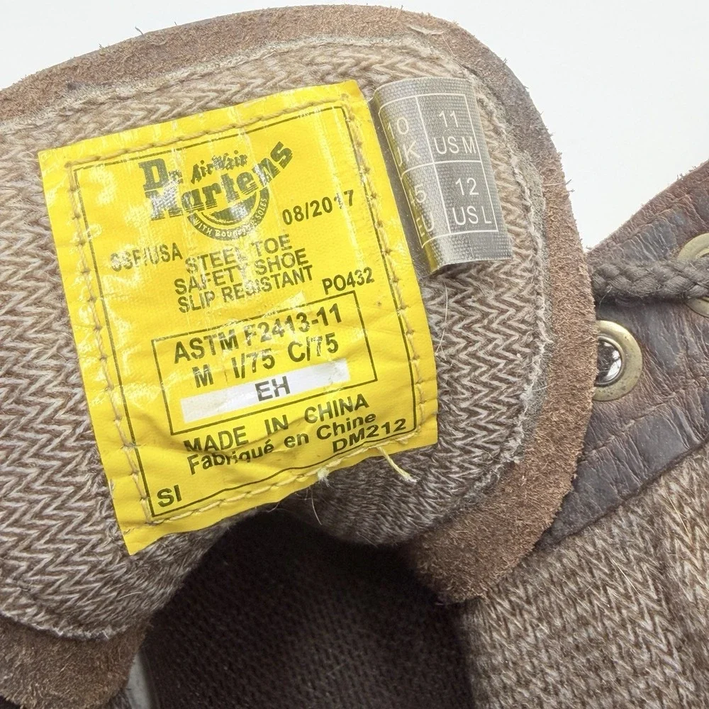 Dr Martens AirWair Steel Toe Work Boots Mens 11 Brown Leather Slip Resistant EH